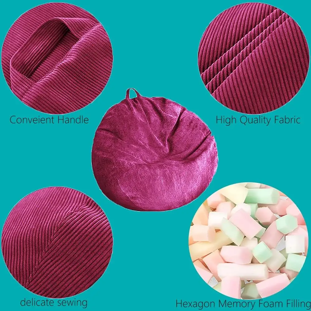 Chair 3Ft Premium Corduroy Ultra Soft Medium Bean Bag Sofa with Memory Foam for Adults Plush Lazy Sofa