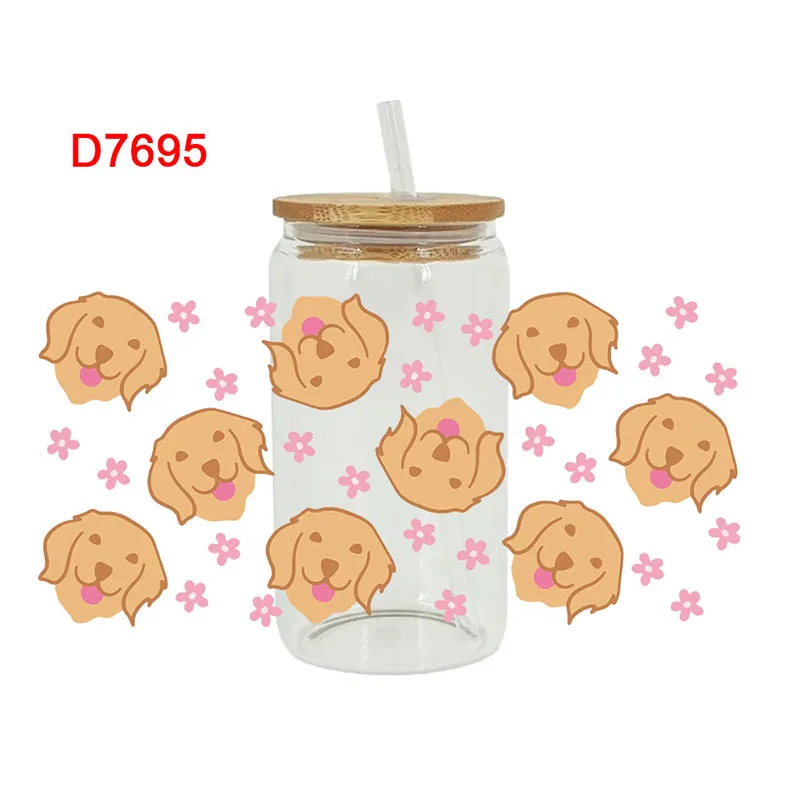 UV DTF Transfer Sticker Animal Cat Dog For The 16oz Libbey Glasses Wraps Bottles Cup Can DIY Waterproof Decals D7695