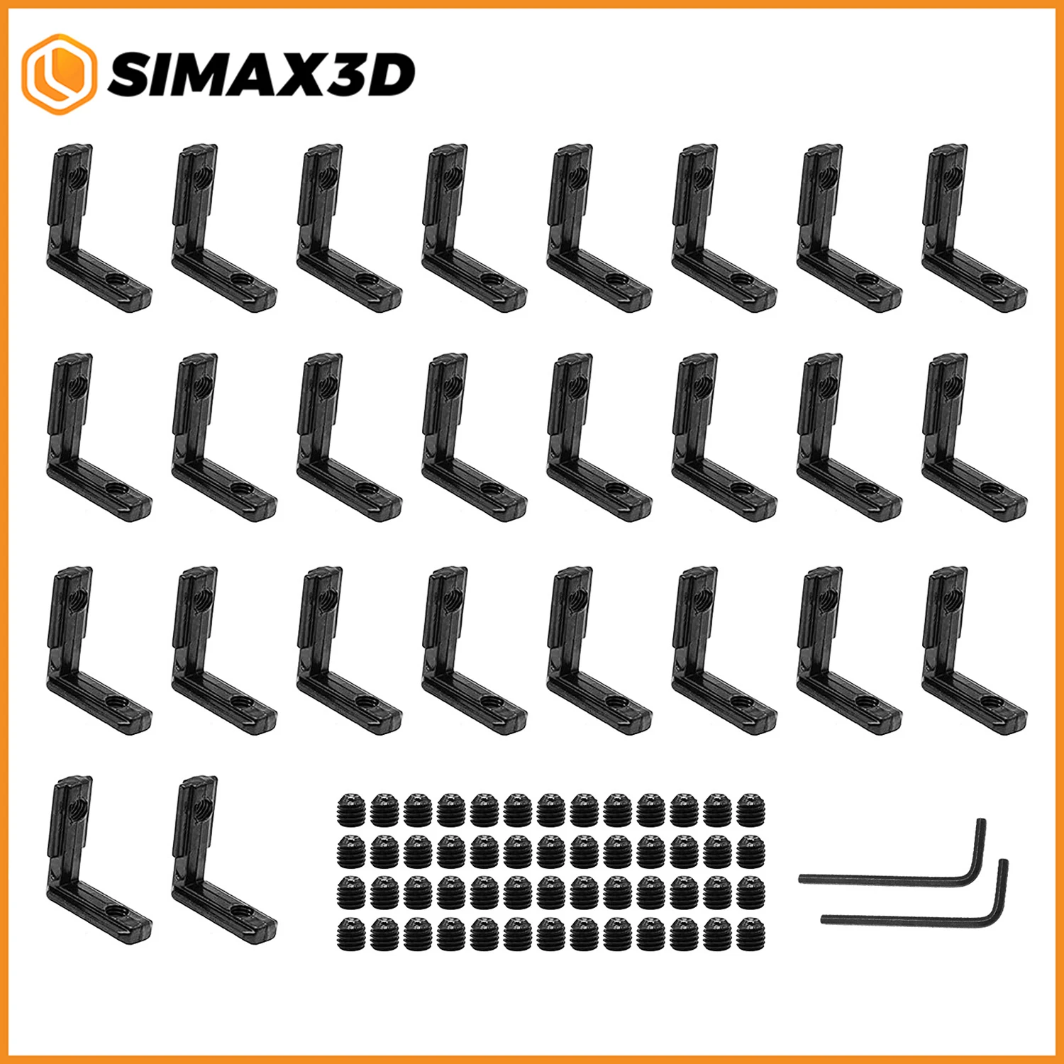 

SIMAX3D 26PCS Black L-Shape 2020 Aluminum Profile Interior Corner Connector Joint Bracket with Wrench for 2020 Alu Profile