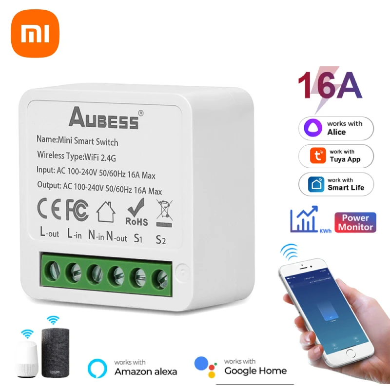 

Xiaomi 16A Tuya Smart WiFi Switch Power Monitor Switch Timer 2-way Control Smart Switch Module Alexa Google Home Voice Control