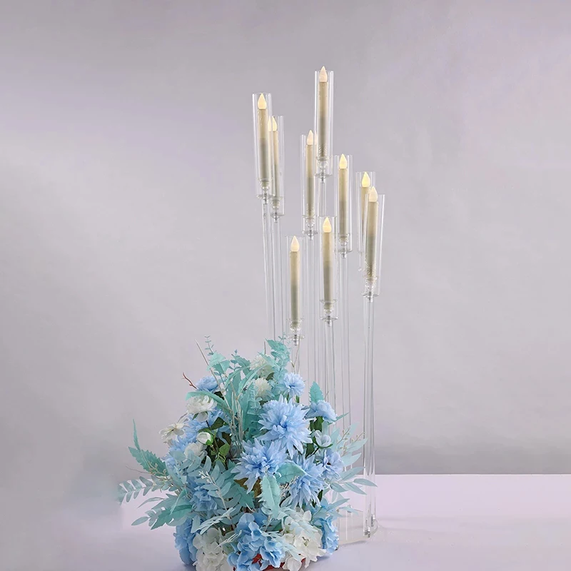 

European Acrylic Candelabra Clear Candle Holders 9 Arms Candlesticks Table Centerpieces Wedding Flower Stand Holder Candelabrum
