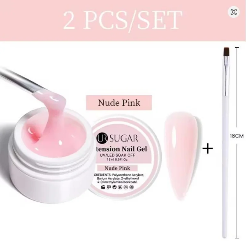 UR SUGAR 15ml Extension Nail Gel in Clear Nude Pink for Camouflage and Hard Gel Acrylic Nail Art