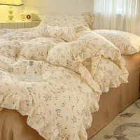 Bonenjoy Housse de couette en dentelle imprimée pour la maison, housse de couette à volants, literie pour chambre d'enfant et d'adultes (fourre d'oreiller nécessaire de commande) 2