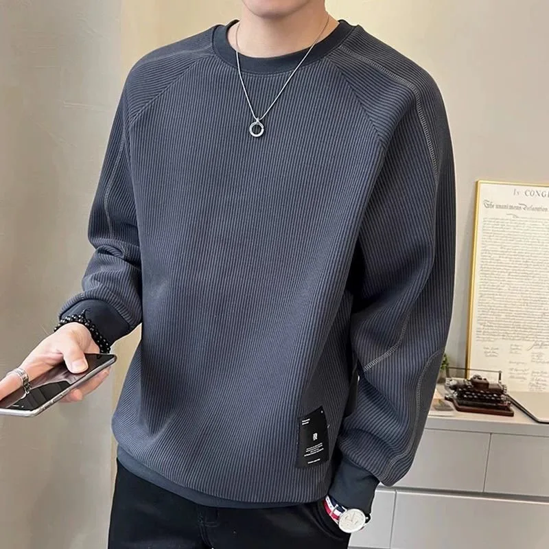 

New Autumn/Winter Fashion Brand Thread Splice Solid Round Neck Loose and Versatile Handsome Casual Men's Long Sleeve Sweater