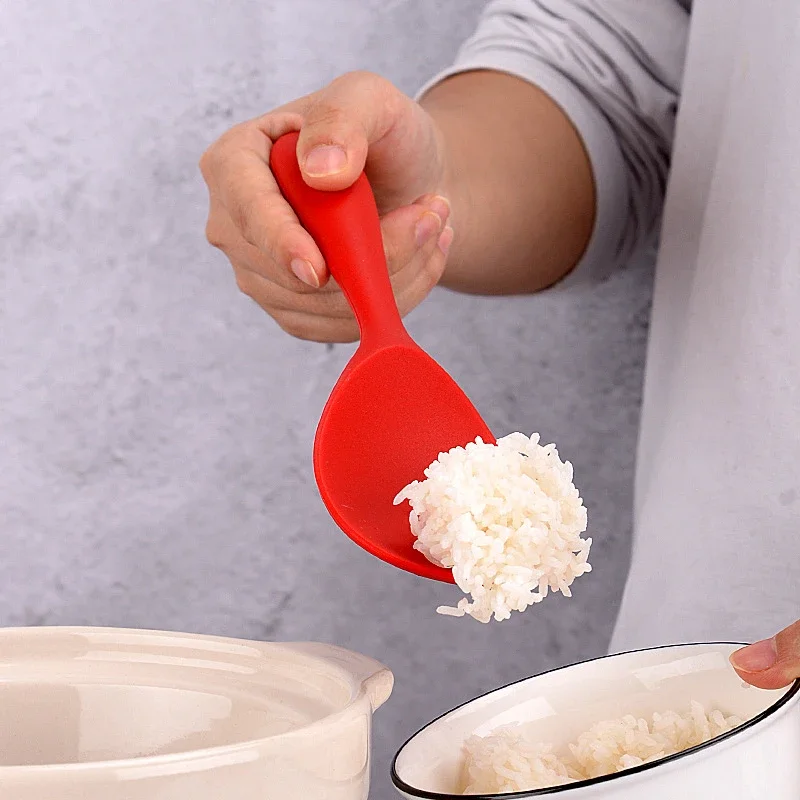 Non-Stick Hanging Silicone Rice Spoon Kitchen Ladle Saucepan Electric Rice Cooker Kitchen Cooking Scoop with Hole Household tool