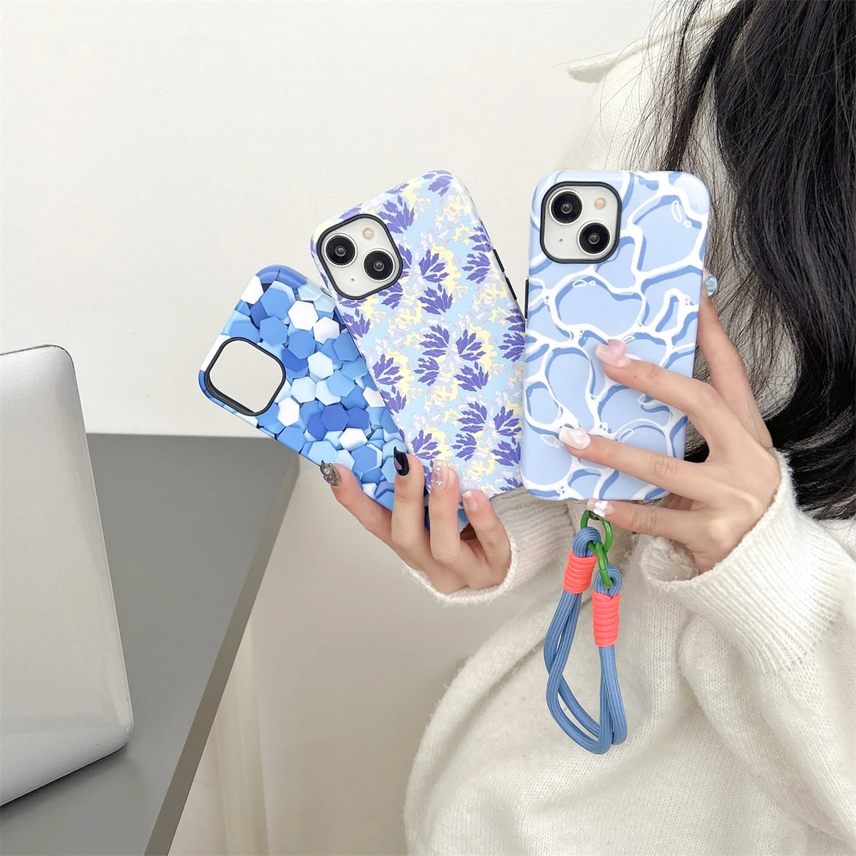 Blue Series intInclusive Phone Case Two-In-One Film Protective Shell For iPhone 15 14 13 12 11 Pro Max Plus Mini