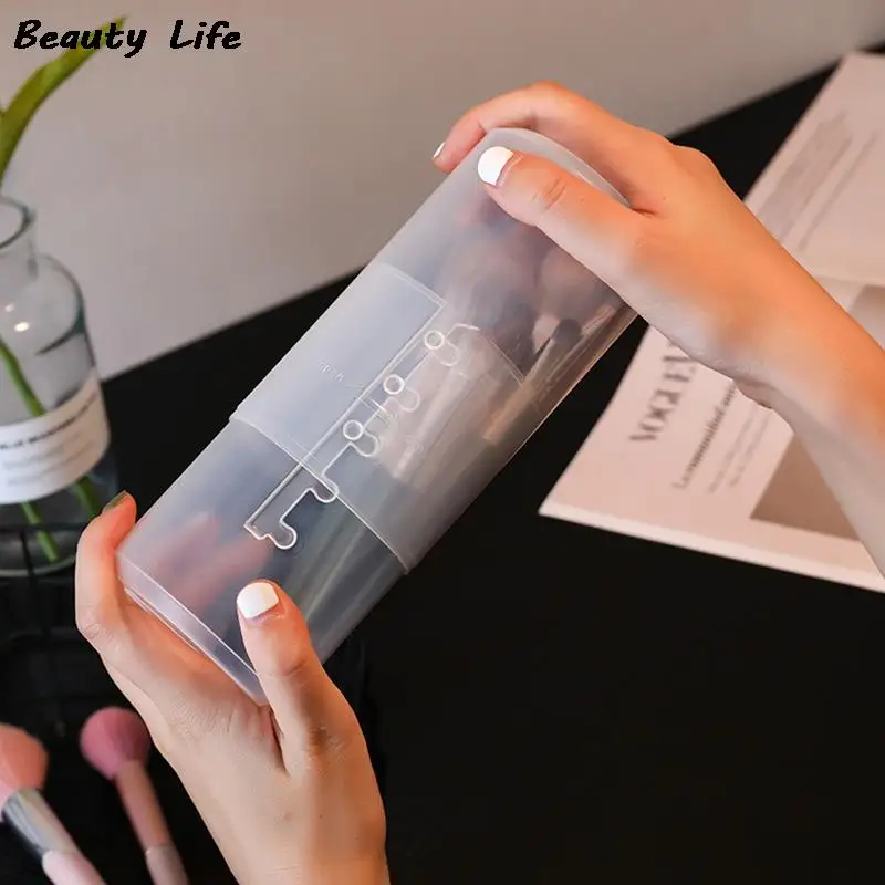 Adjustable Height PVC Makeup Brush Holder Display Storage Cup Organizer with Lid 6