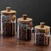 Kitchen Glass Jar Grains Coffee Beans Tealeaf Storage Containers with Wood Spoon Lid Clear Spice Jar Moisture-proof Storage Tank 1