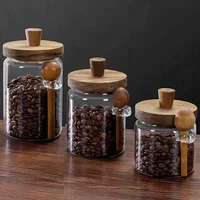 Kitchen Glass Jar Grains Coffee Beans Tealeaf Storage Containers with Wood Spoon Lid Clear Spice Jar Moisture-proof Storage Tank 1