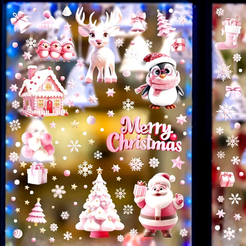 9 Sheets Festive Christmas Window Clings Merry Christmas Stickers for Glass Windows Snowflake Reindeer for Indoor Decorations