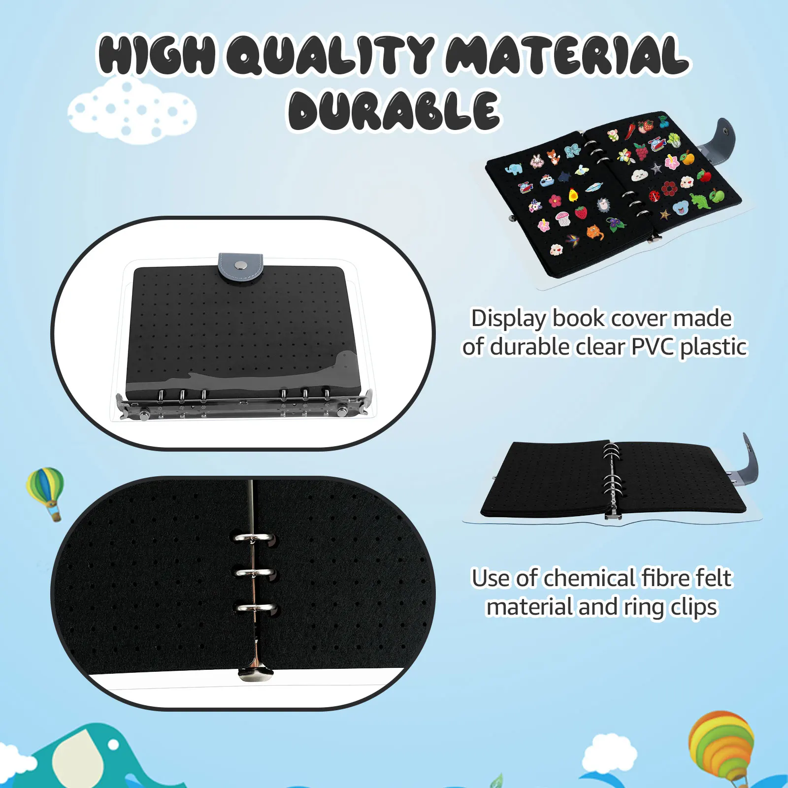 Enamel Pin Collector Album Display Book with Clear PVC Cover 8 Pages Pin Book Portable Organizer Badge Holder Collection storage clip