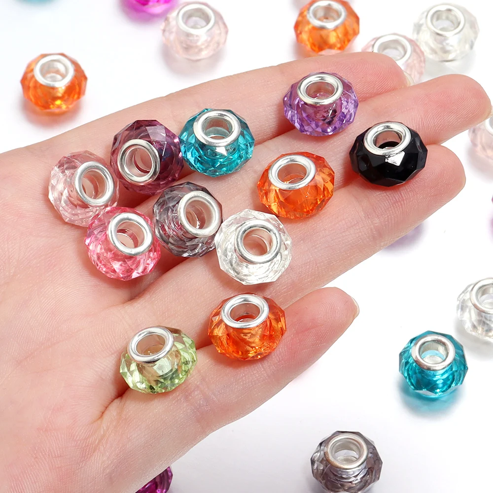 Perles Transparentes en Résine à Facettes de 14mm, 20 Pièces/Lot, pour Bijoux de Bureau, Grand Trou, Espacement, Bricolage, Bracelet, Collier, Vente en Gros