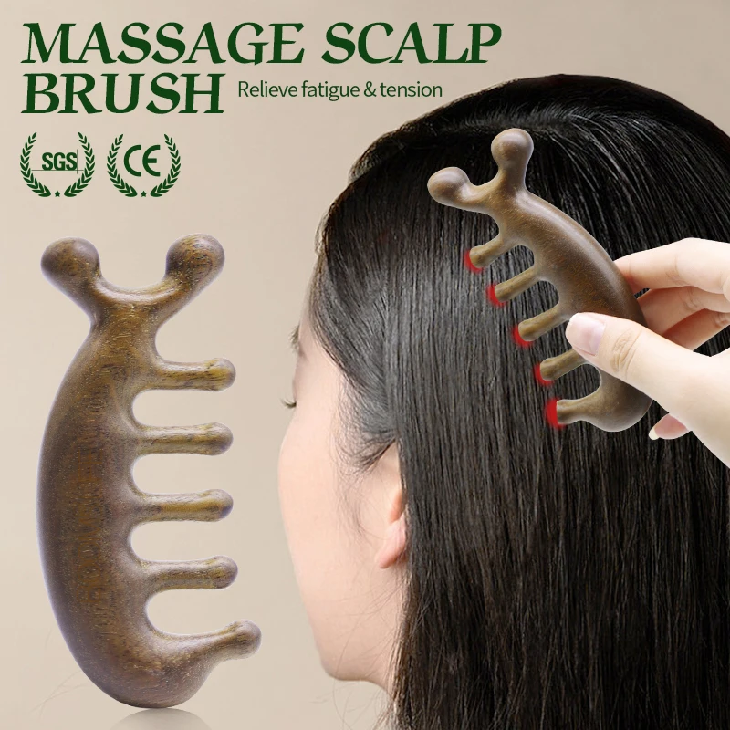 Head Massager Comb Sandalwood Wide Tooth Comb Round Nose and Eye Massage Blood Circulation Anti-static Hair расческа для волос шампунь для волос head