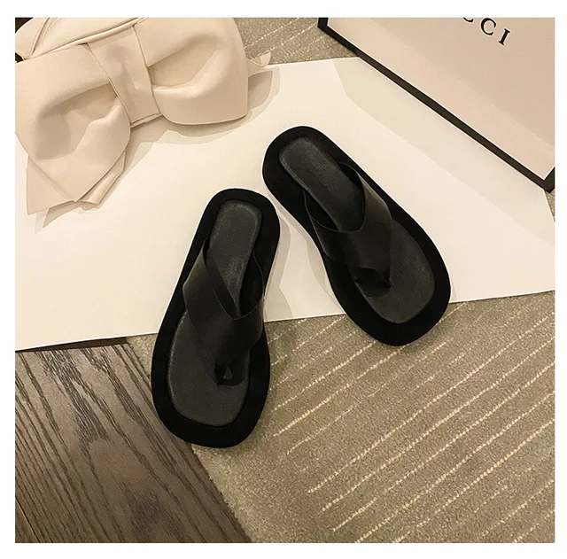Maxdutti 2023 French Retro Muller Slippers Leather Flip-flops Thick-soled  Thong Casual Slippers Sandals Women's Summer Outerwear - AliExpress
