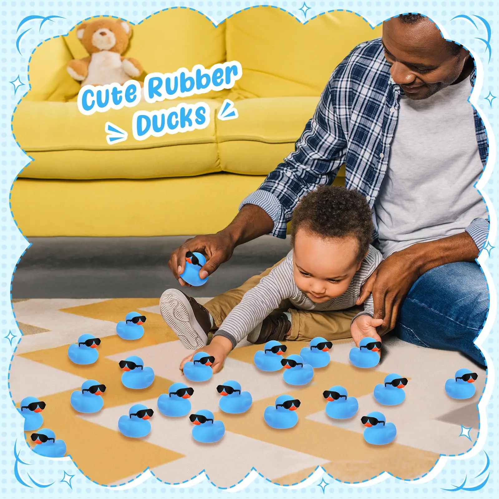 6/12/24/36PC Mini Rubber Ducks Blue with Sunglasses Sets Duck Toys Squeaky Rubber Ducks Cute Float  Duckies for Birthday 6