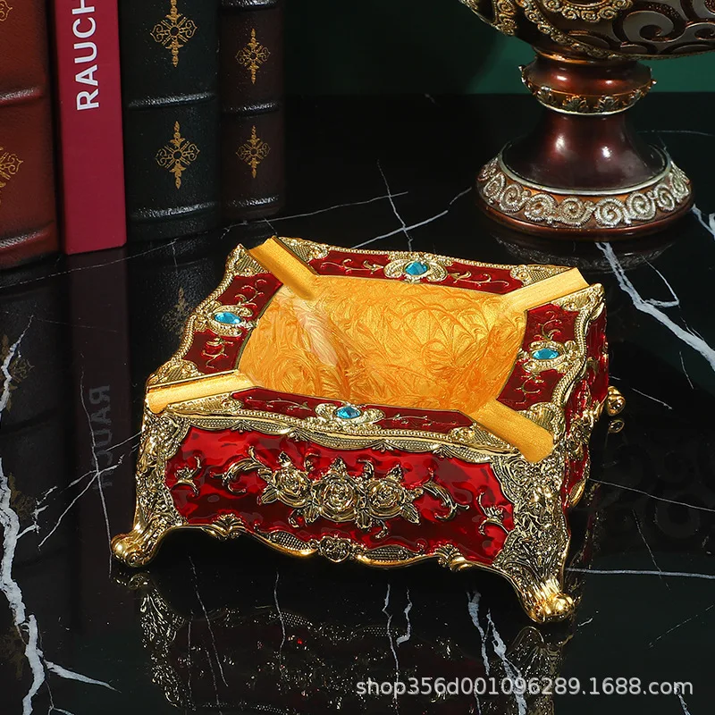 European style square three-dimensional relief ashtray household ashtray for living room office desktop