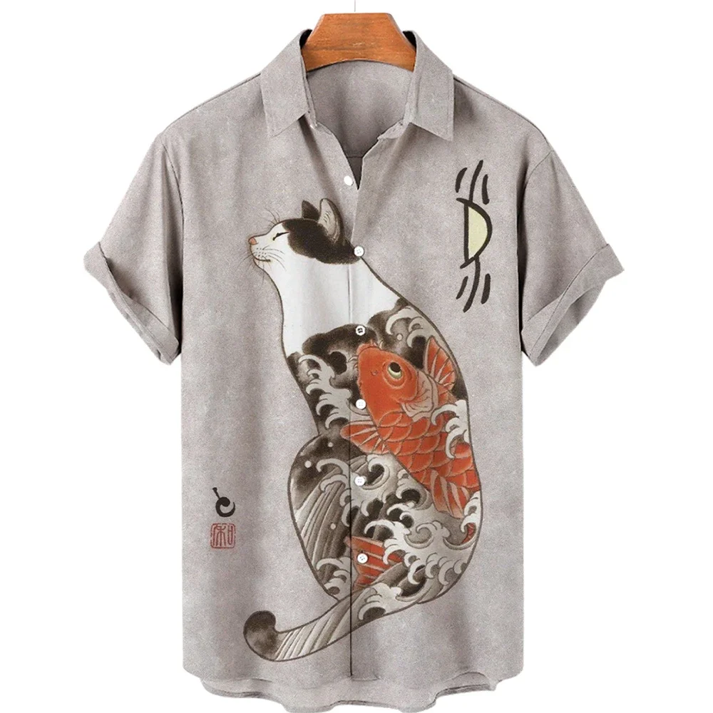 

Men's Hawaiian Shirt Short Sleeve Tops Summer 2023 Male 3D Printing Original Blouses Samurai Cat Anime Patterns Recommend Y2k