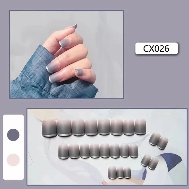 24pcs/box Fake Nails Press on Short Reusable with Designs Set French Artificial Pink False Tipsy Stick-on Nails Tips Art CX026