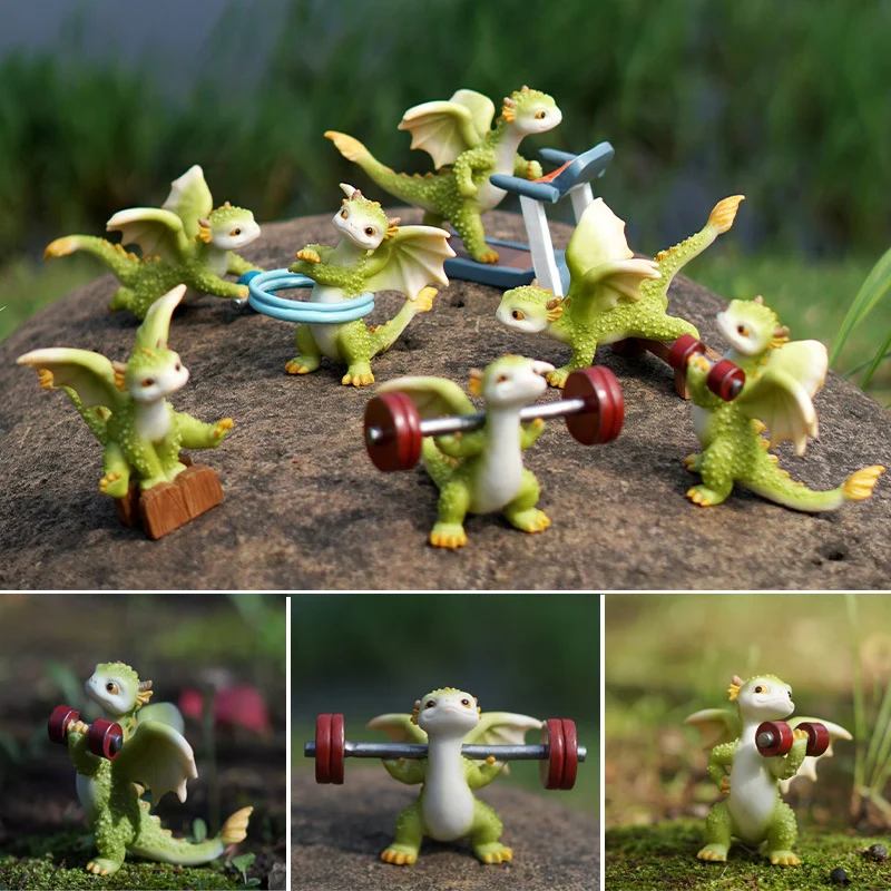 

Mini Cute Sports Dinosaur Dragon Ornament Resin Miniature Statue Garden Office Bookshelf Room Decoration Birthday Gift for Boys