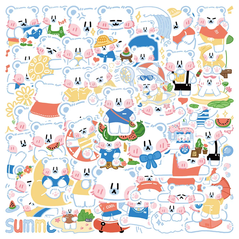 

10/30/50PCS Cute Kawaii White Bear Doodle Stickers Luggage Skateboard Cute DIY Cool Graffiti Waterproof Funny Kid Sticker Decal