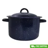 Steel Enamel Stock Pot Double Handles Oven Safe Durable Soup Stews Cooking Heat Efficient