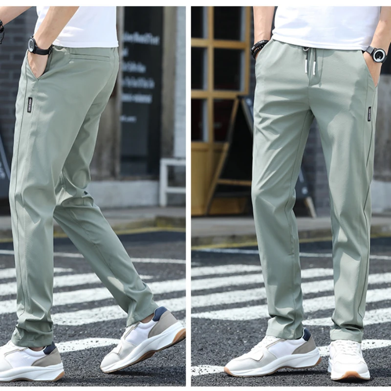 Casual pants sport pants running pants Summer Elastic Waist Ice Silk Casual Pants Slim Straight Trend Sports Pants Jogging Men Gym Trousers Men Sweatpants