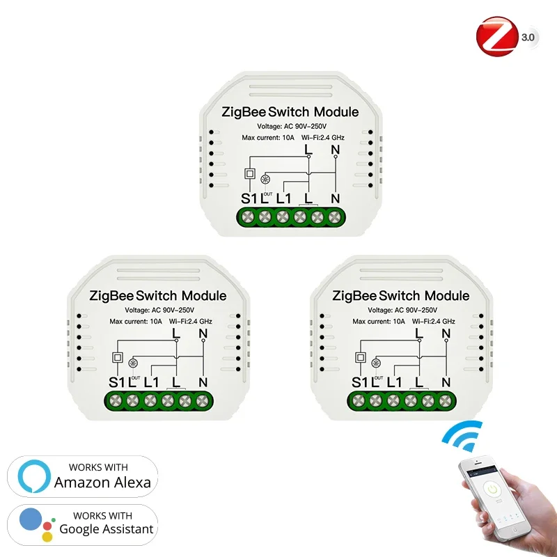 Zigbee Switch 2 Gang Mini Wireless Relay Module RF 433MHz Tuya/Smart Life App Control, Intelligent Light Switch, Compatible With Alexa And Google Home, A Zigbee Gateway Required