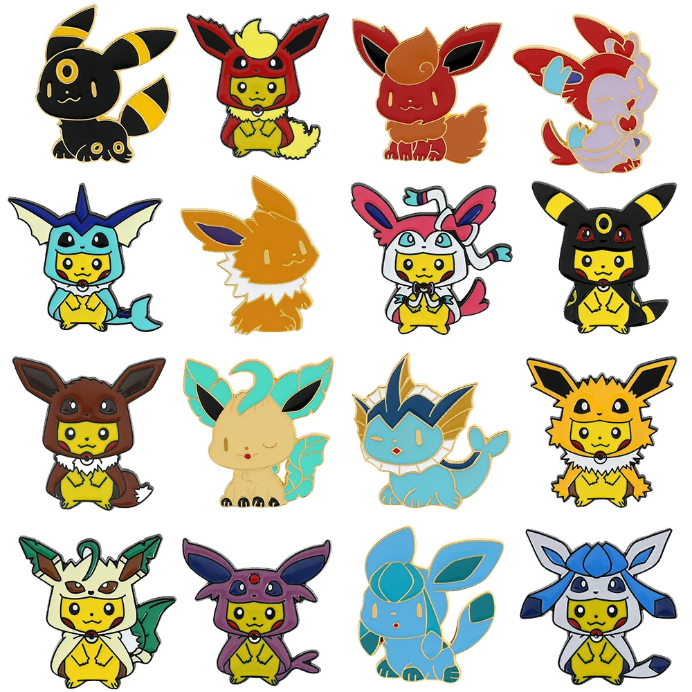 

Cartoon Pokemon Enamel Lapel Pins Kawaii Pikachu Eevee Metal Badges for Backpack Anime Brooches Cute Figure Pins for Women Men