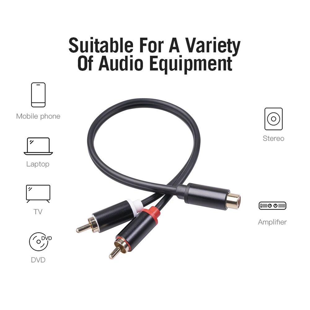 1 RCA Female to 2 RCA Male Y Stereo Audio Cable for Car Speaker Amplifier 29cm