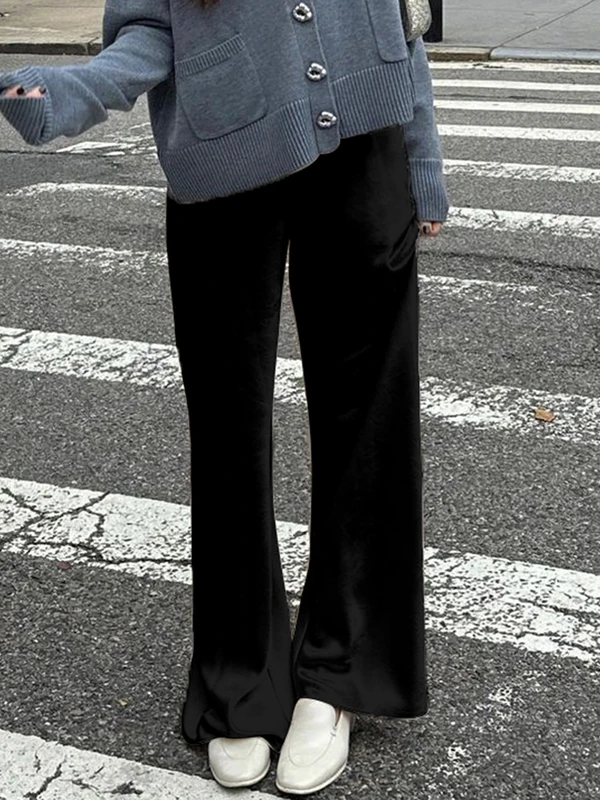 Chic Satin Wide Leg Dress Pants Women' Sty...
