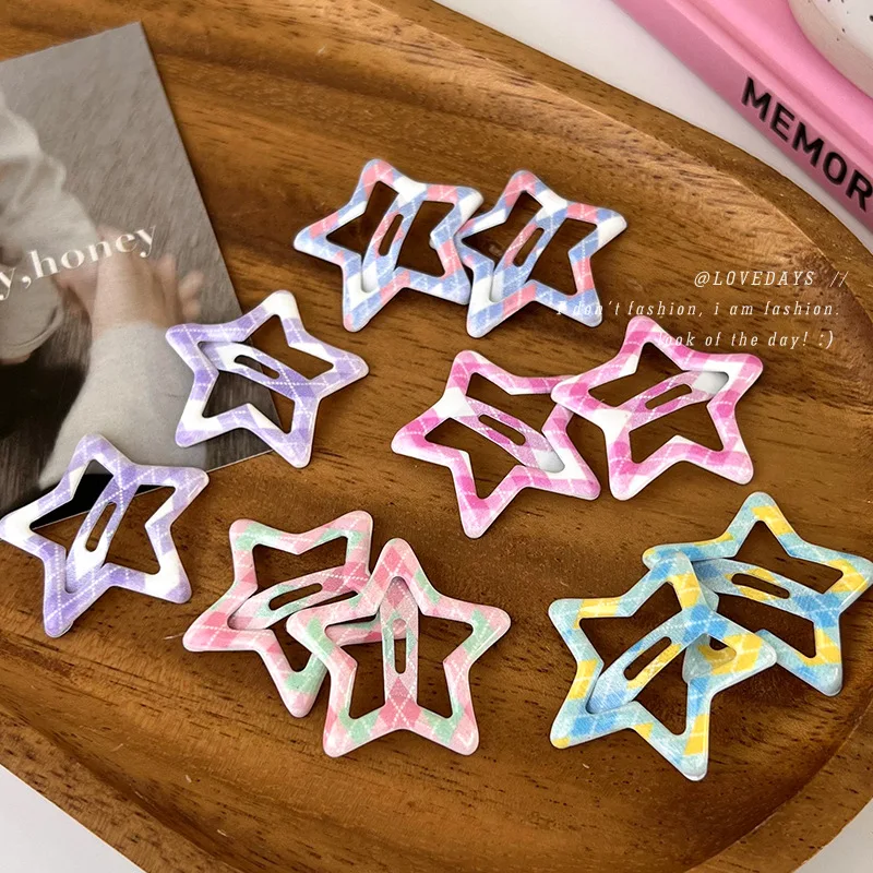 

New Candy Color Checked Pentagram BB Clip Metal Geometric Hairpin for Women Girls Sweet Bangs Side Clip Hairpin Hair Accessories