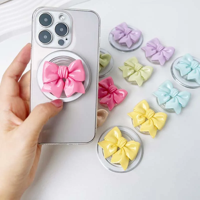 Charming Resin Bow Phone Grip with Adhesive & Magnetic Support