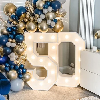 Figura de número de cumpleaños con luz Led gigante de 91,5 cm, decoración para 1er cumpleaños, aniversario, boda, Baby Shower, marco de número de 30 40 50 cumpleaños
