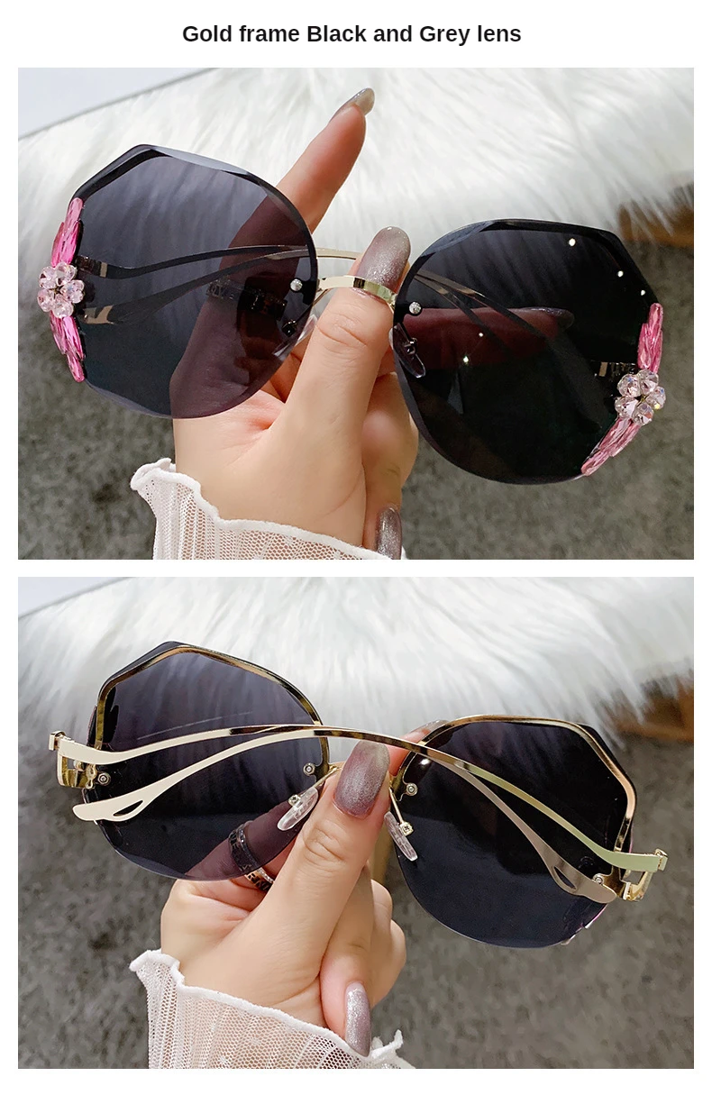 Fashion Glasses Diamond Sunglasses Women 2022 Brand Rimless Shades For Women Luxury Vintage Vasos Decorativos Zonnebril Dames large sunglasses