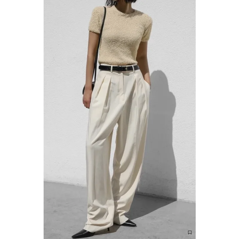 

Fr@nkieShop Summer New Loose Slim Thin Ice Silk Floor Sweeping High Waist Casual Pants.