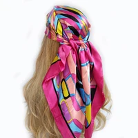 90*90cm Silk Scarf Scarftop Headwraps For Woman Fashion Four Seasons Hair Accessories Hijab Foulard Bandana Femme Headscarf 6