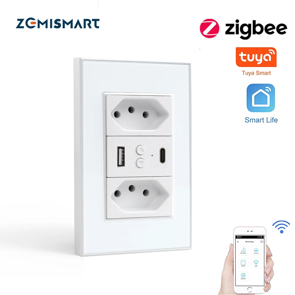 Умная бразильская розетка Zemismart Tuya Zigbee электрическая настенная USB-зарядное