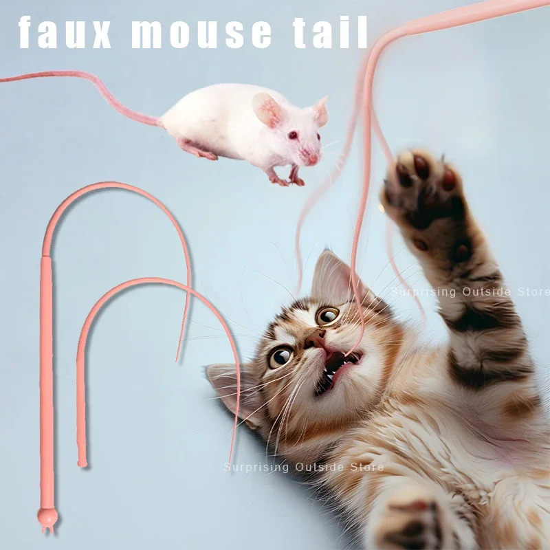 

Simulated Mouse Tail Cat Toy Cat Teaser Funny Stick Silicone Long Tail Pet Interactive Toys For Cats Kitten Hunting Assessories