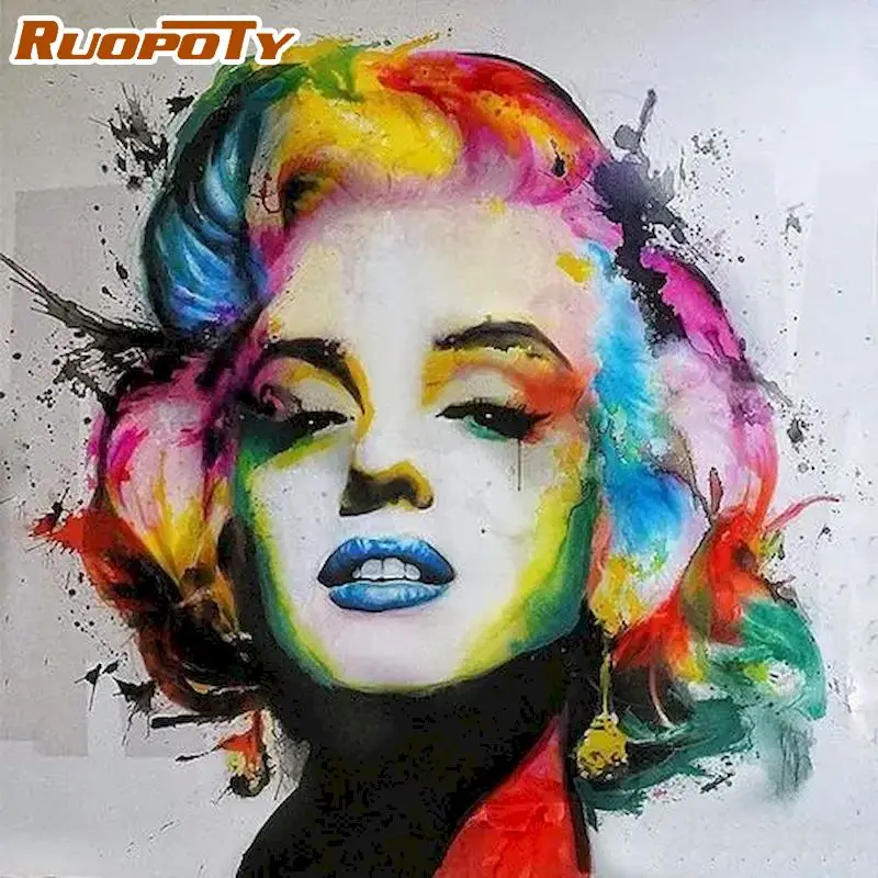

RUOPOTY Colored Hair Woman Figure Oil Paint By Numbers For Adults Handmade 60x75cm Framed Home Living Room Decor Art Picture