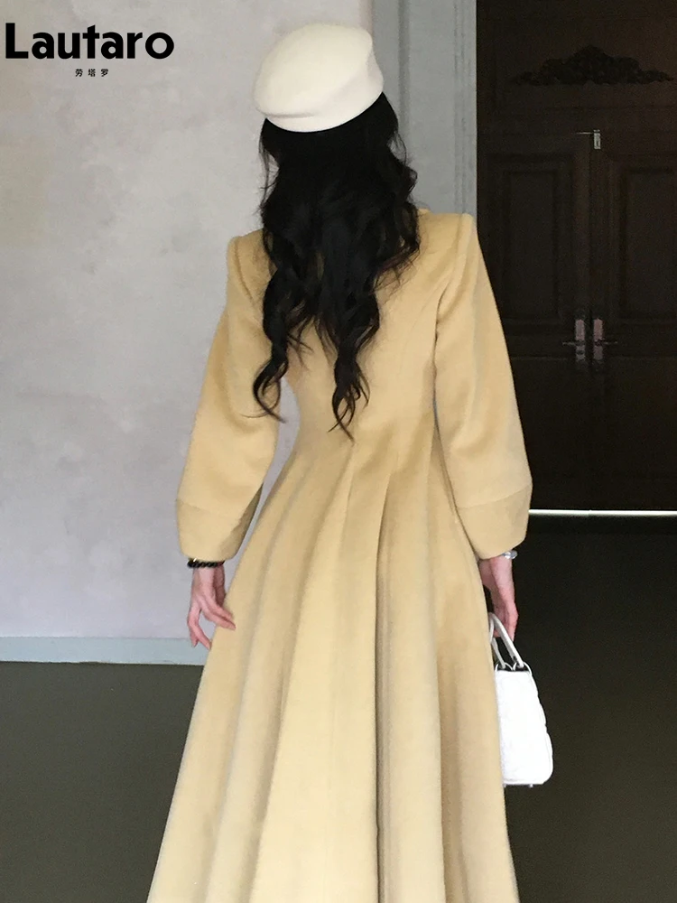 Lautaro Autumn Winter Long Warm Wool & Blends Coat for Women Double Breasted Elegant Luxury Designer Fit and Flare Clothes 2026 5