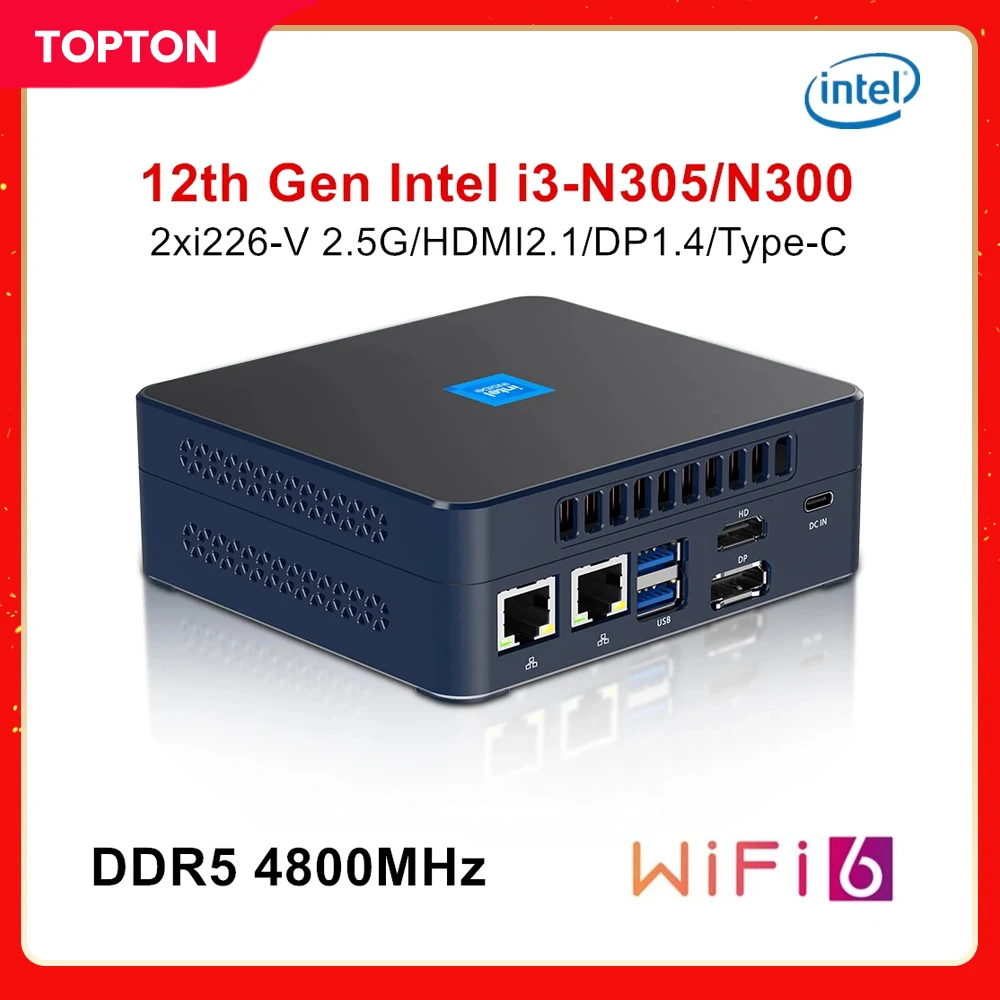 

Topton M9S Mini PC 12th Gen Intel i3 N305 N300 N200 DDR5 PCIE3.0x4 2xi226-V 2.5G Firewall Router Office PC Windows 11 NUC WiFi6