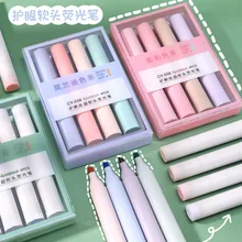 

4pcs Morandi Eye Protection Oblique Highlighter Kawaii Korea Stationery Set Light Color Marker Pen for School Office Supplies