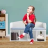 Kids Book Display Case with Soft Cushion, Storage Bench with Book Rack, Low Square Book Cabinet for Living Room Bedroom Decor 3