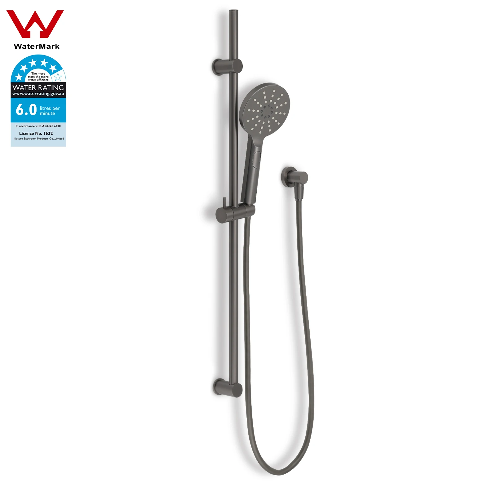 **Sydney Stock** KYLINS Shower Rail Set 3-Mode Hand Held Spray on 850mm Sliding Rail Set Gun Metal Grey WaterMark WELS