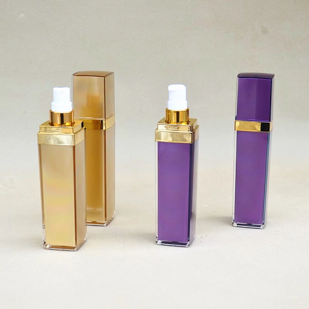 50ml capacity empty matte gold&purple color square shape acrylic material lotion bottle with pump and cap