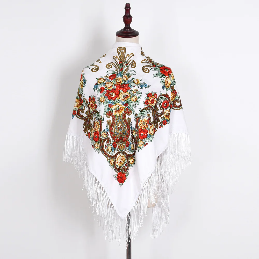 130*130cm Russischer Stil Blumendruck Quadratische Schals Traditioneller Umrissener Ukrainischer Schal Babushka Bandana Kopftücher – Detail 6
