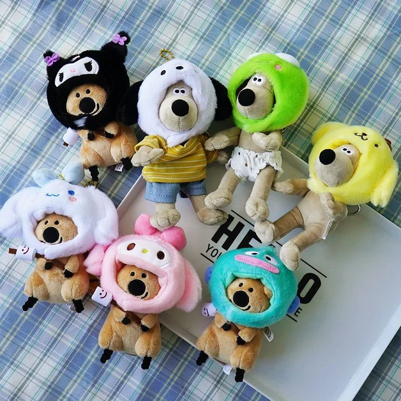 

Cartoon Sanrio Plush Head Cover Pendant Kuromi Melody Kitty Purin Plush Keychains Koala Gromit Dog Cloak Dolls Kids Gift