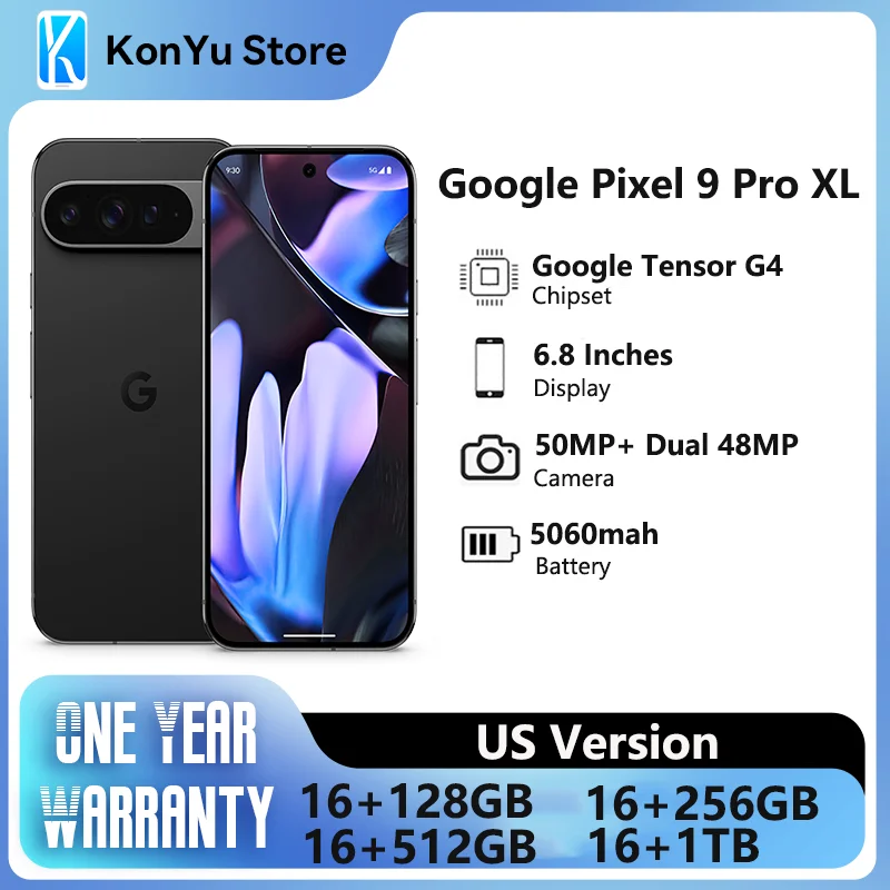 Brand New Global Google Pixel 9 Pro XL 6.8 inches Google Tensor G4 16GB RAM 37W wired 5060 mAh 50MP+48MP IP68 NFC SmartPhone