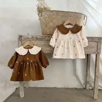 Ins Autumn Infant Baby Girl Dress Cotton Floral Print Long Sleeve Infant Girl Dress Contrast Turn Down Collar Toddler Girl Dress 1