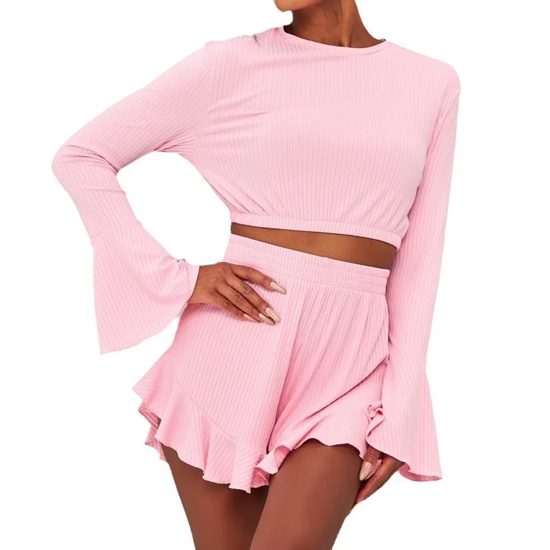 2024 Fashionable and Comfortable Pajamas Can Be Worn Outside The Lace Long-sleeved Shorts Suit Homewear Women's Two Pieces Set